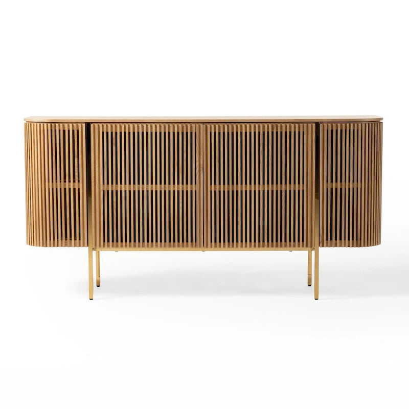 Modern Natural Ash Wood Buffet with Gold Metal Legs
