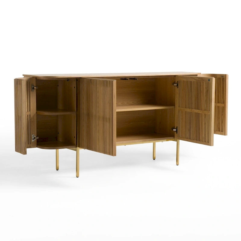 Modern Natural Ash Wood Buffet with Gold Metal Legs