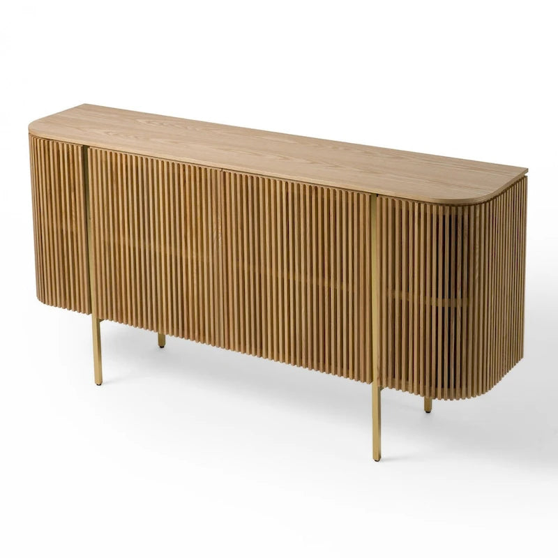 Modern Natural Ash Wood Buffet with Gold Metal Legs