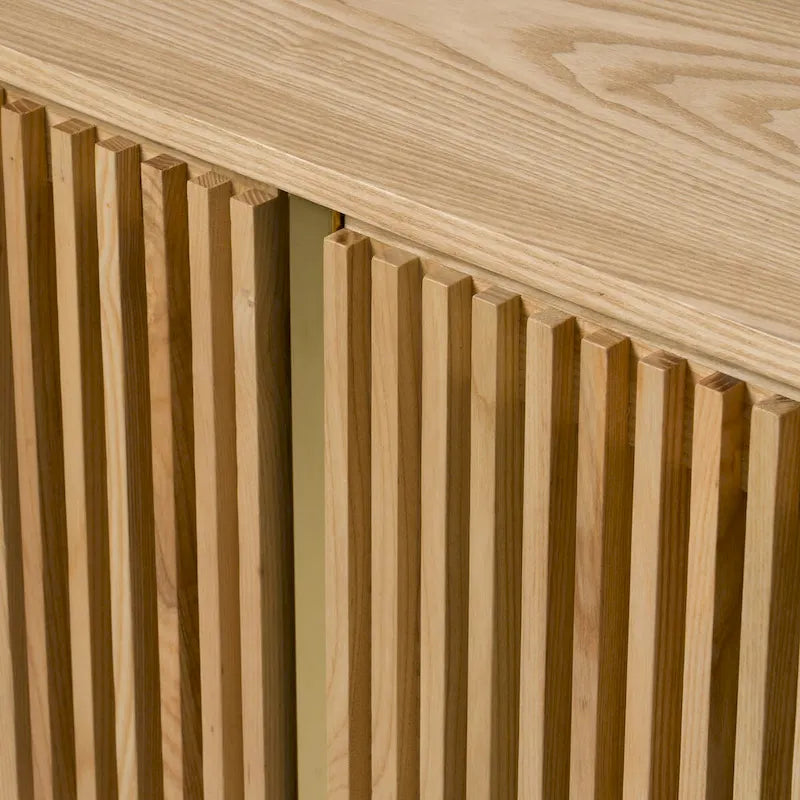 Modern Natural Ash Wood Buffet with Gold Metal Legs