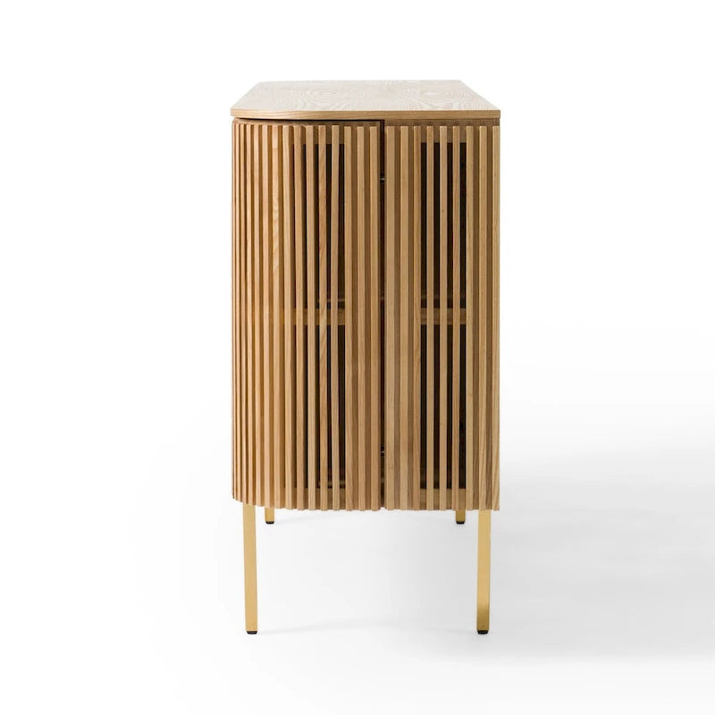 Modern Natural Ash Wood Buffet with Gold Metal Legs