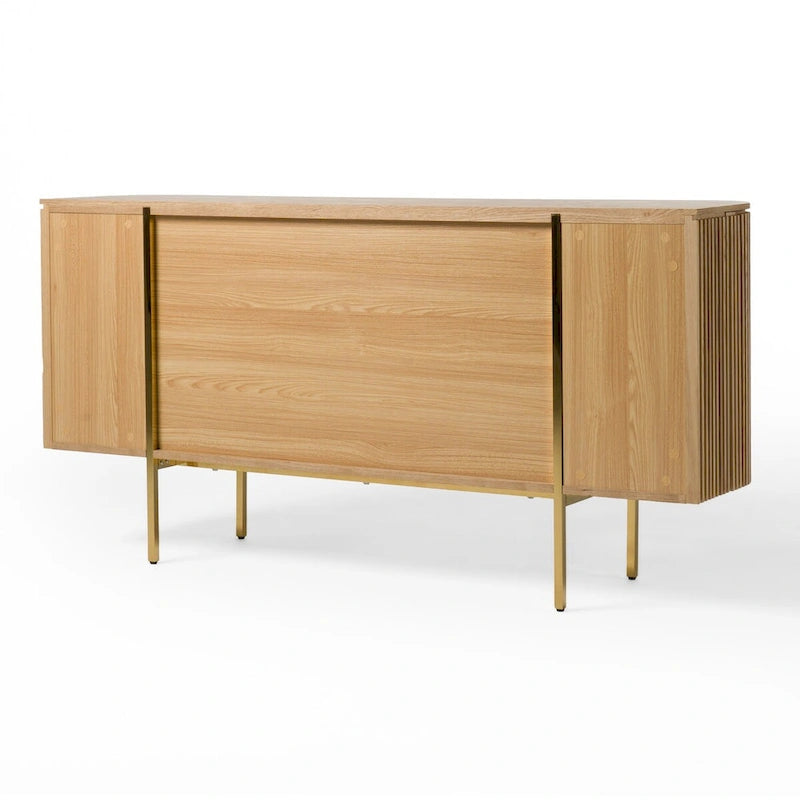Modern Natural Ash Wood Buffet with Gold Metal Legs