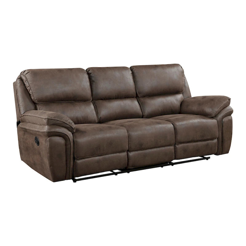 90 Inch Double Manual Recliner Sofa, Brown Microfiber, Solid Wood