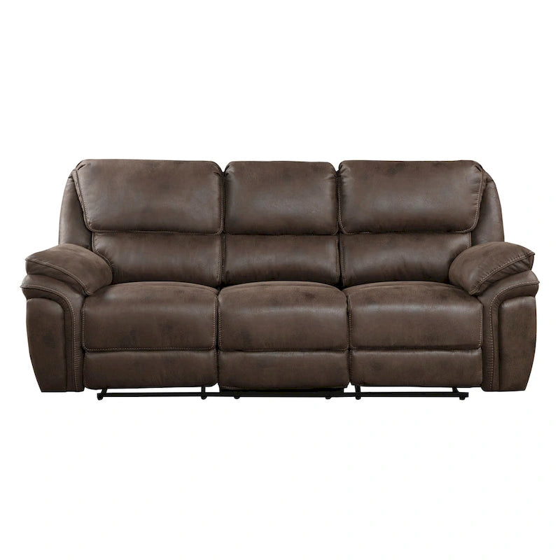 90 Inch Double Manual Recliner Sofa, Brown Microfiber, Solid Wood