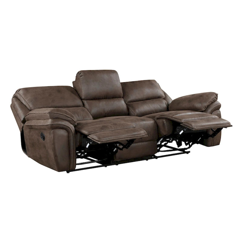 90 Inch Double Manual Recliner Sofa, Brown Microfiber, Solid Wood