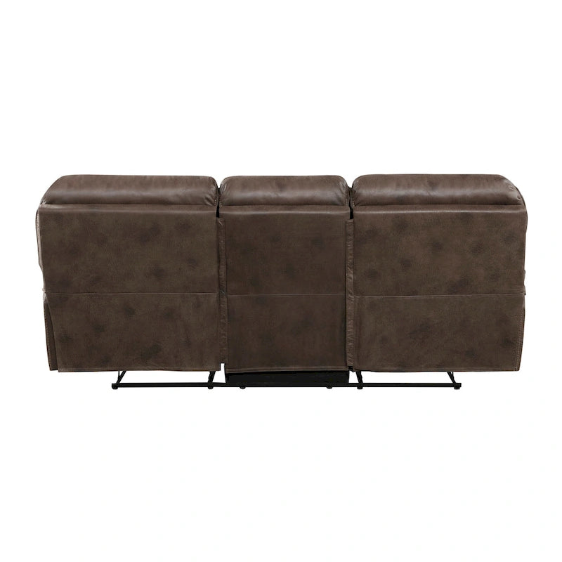 90 Inch Double Manual Recliner Sofa, Brown Microfiber, Solid Wood