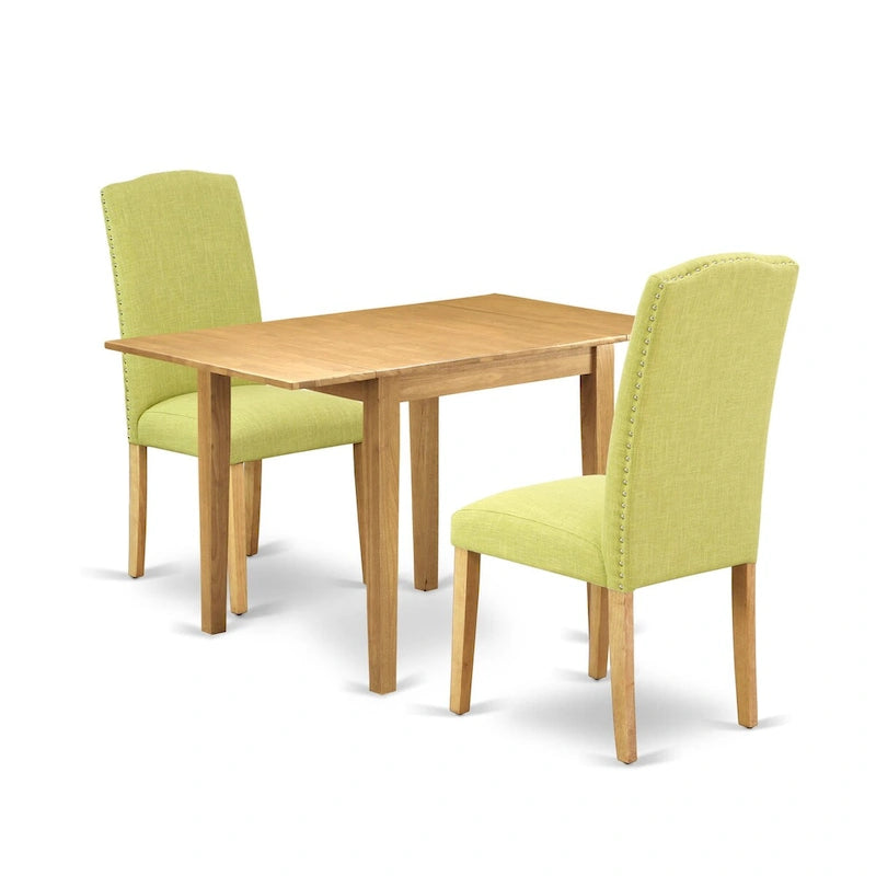 Drop-Leaf Dining Table Set with Linen Fabric Chairs, Oak