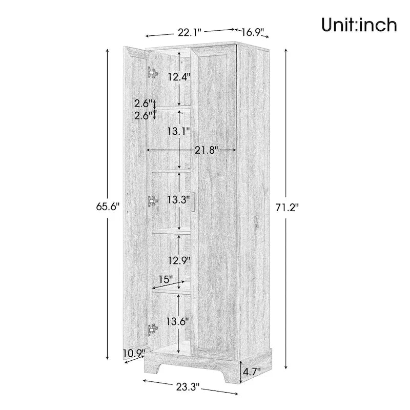 Storage Cabinet with Two Doors for Bathroom - 23.30L * 16.90W * 71.20H