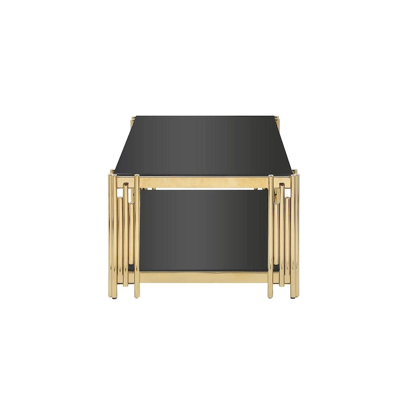 48 Wide Rectangular Coffee Table with Glass Top, Stainless Steel Double-Layer Coffee Table