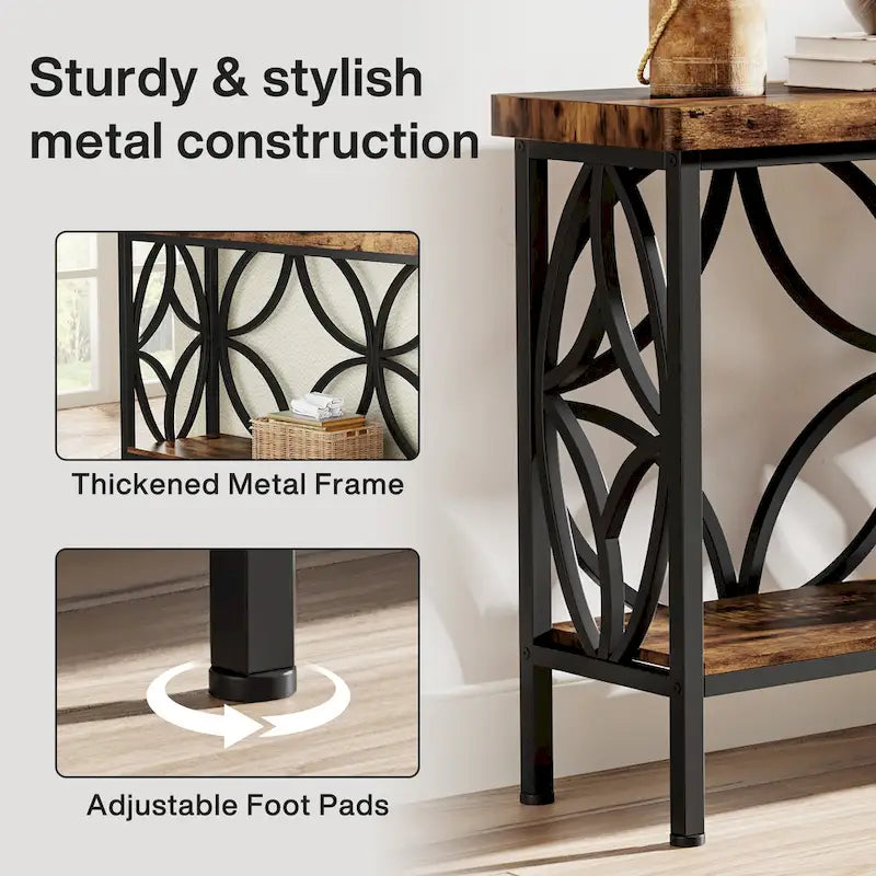 Extra Long Sofa Table with Metal Frame & Rustic Wood Finish - 70.86 L x 11.81 W x 31.88 H