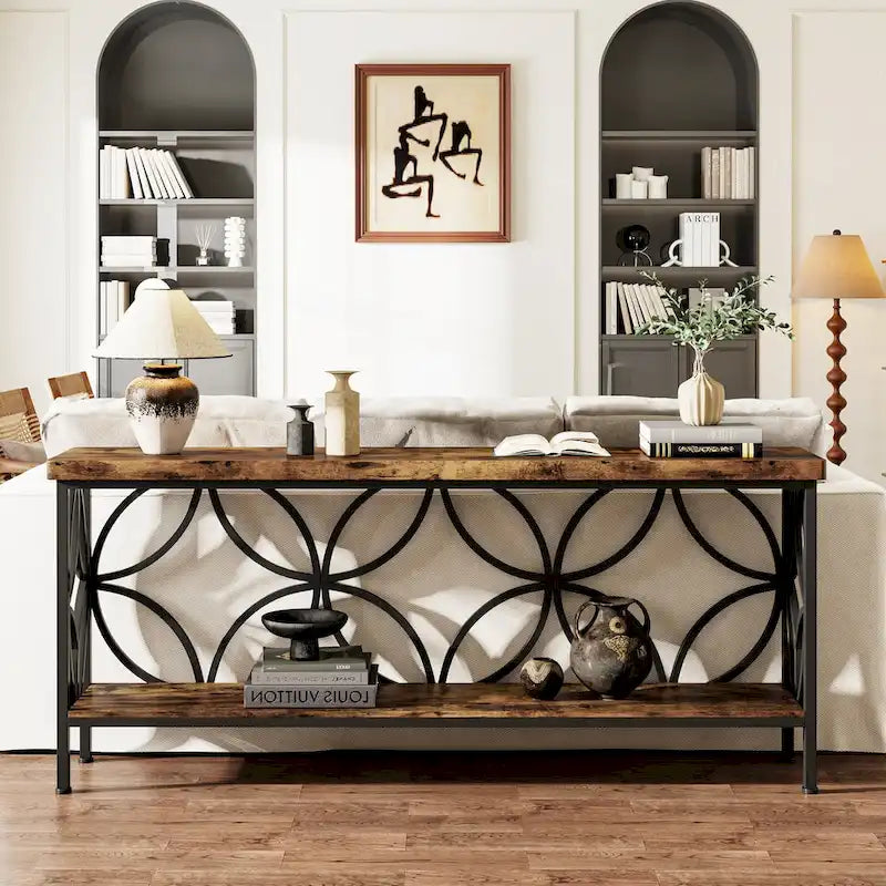 Extra Long Sofa Table with Metal Frame & Rustic Wood Finish - 70.86 L x 11.81 W x 31.88 H