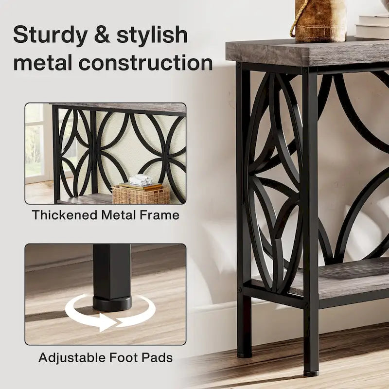 Extra Long Sofa Table with Metal Frame & Rustic Wood Finish - 70.86 L x 11.81 W x 31.88 H