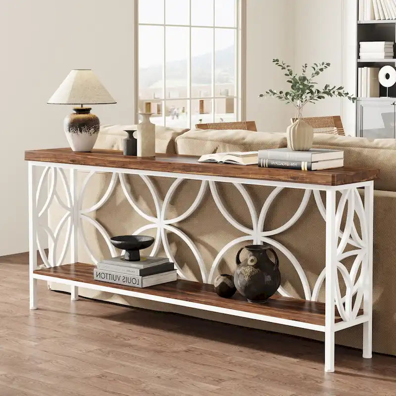 Extra Long Sofa Table with Metal Frame & Rustic Wood Finish - 70.86 L x 11.81 W x 31.88 H