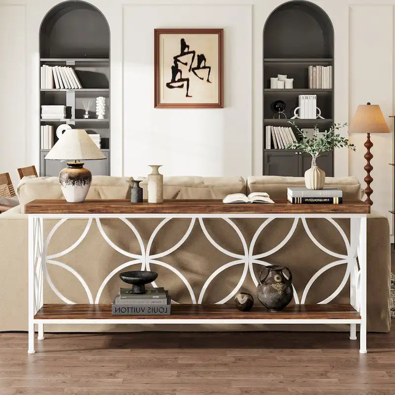 Extra Long Sofa Table with Metal Frame & Rustic Wood Finish - 70.86 L x 11.81 W x 31.88 H