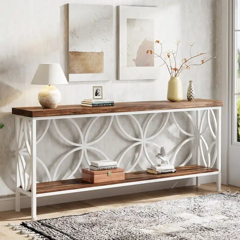 Extra Long Sofa Table with Metal Frame & Rustic Wood Finish - 70.86 L x 11.81 W x 31.88 H